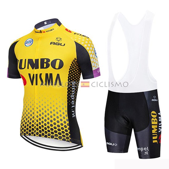 2019 Maillot Jumbo Visma Tirantes Mangas Cortas Amarillo Negro